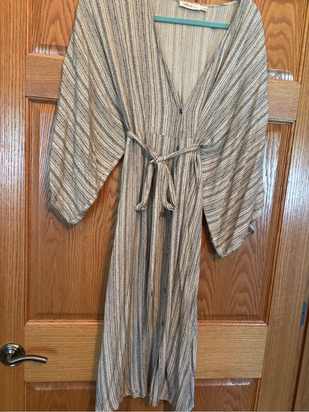 Millibon Beige and Black Striped Wrap Dress